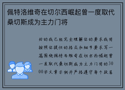 佩特洛维奇在切尔西崛起曾一度取代桑切斯成为主力门将 佩特洛维奇在切尔西崛起曾一度取代桑切斯成为主力门将